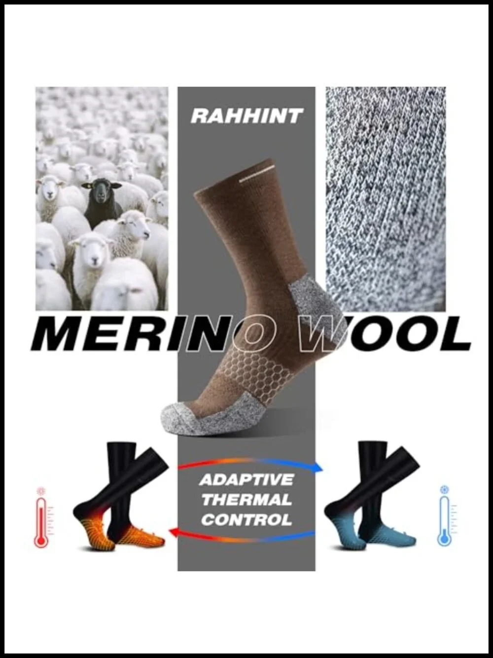 Merino Wool Work Boot Socks 3 Pairs Durable Compression Moisture Wicking Anti